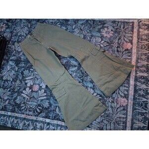 Vintage 2000s Y2K B.U.M. Equipment Women's Khaki Flared Cargo Pants Button sz 1